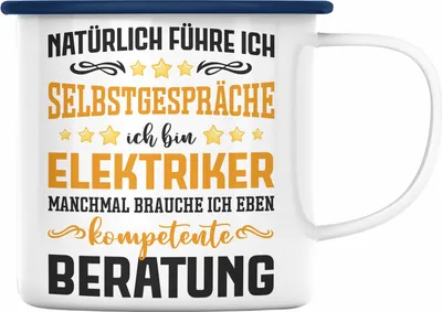 Produktbild von Trendation - Elektriker Emaille Tasse Spruch Männer Geschenk Lustig Gadget Geschenke Kaffeebecher Elektrotechniker (Blau)