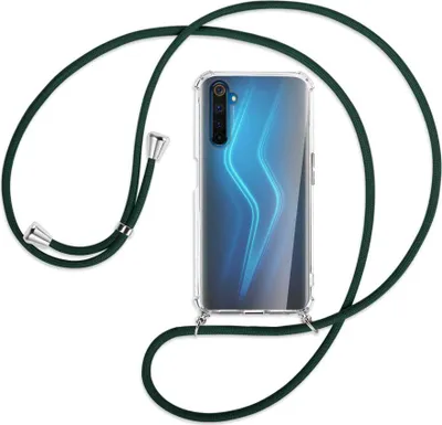 Produktbild von Handykette Backcover-Schutzhülle mit Band (Metall silberfarben) für Realme 6 Pro - dunkelgrün