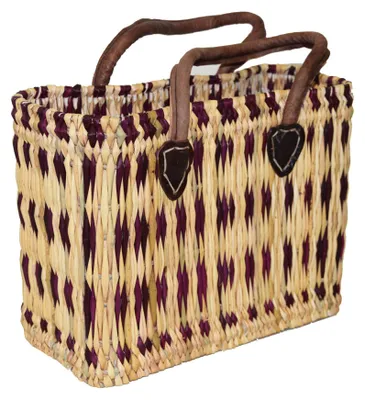 Image de Sac en jonc de mer, petit, poignée courte Panier à provisions Panier en osier, violet
