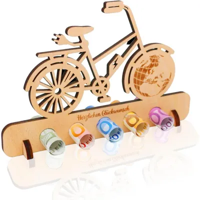 Produktbild von Geldgeschenk Dekoration aus Holz für Geburtstag, Reise, Urlaubskasse, Spardose, Camping Deko