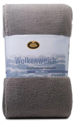 Produktbild von GÖZZE Kuscheldecke Wolkenweich supersofte voluminöse Schaffellimitat-Kuscheldecke mit Veloursband-Einfassung Silber 150 x 200 cm