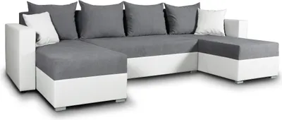 Produktbild von Wohnlandschaft mit Schlaffunktion Beno - U-Form Couch, Ecksofa mit Bettkasten, Couchgranitur mit Bettfunktion, Polsterecke (Weiß + Dunkelgrau (Cayenne 1111 + Enjoy 23))