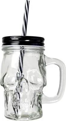Produktbild von Totenkopf Glas mit Deckel & Strohhalm für Halloween