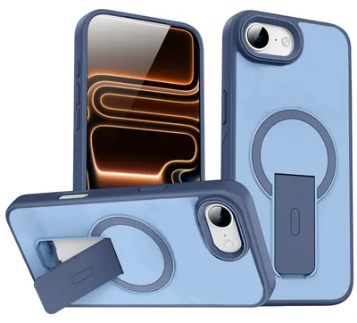 Produktbild von Magnet Ständer Hülle für iPhone 17e / iPhone 16e, Kompatibel mit MagSafe, Matt Rückseite Stoßfeste Handyhülle Blau