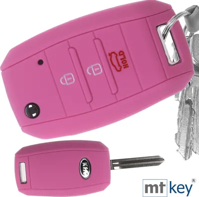 Produktbild von Auto Schlüssel Hülle Silikon Schutz Cover Rosa kompatibel mit KIA Picantio Rio Ceed Soul Sportage Stonicens 3 Tasten Klappschlüssel
