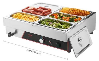 Produktbild von VEVOR 8-Pfannen Gewerblicher Speisenwärmer, 8 x 8QT Elektrischer Dampftisch mit Glasabdeckung, 1700W Edelstahl Buffet Bain Marie 86-185°F Temperaturregelung für Catering, Restaurants, Silber, 6 x 1/3-Größe Pfannen-b