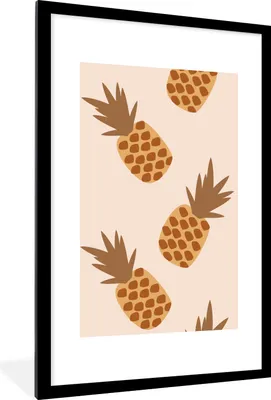 Produktbild von MuchoWow® Gerahmtes Poster Sommer - Ananas - Muster 60x90 cm - Poster mit Schwarzem Bilderrahmen Wandposter Rahmen Foto Bilder - Dekoration - Wandposter Wohnzimmer - Hochwertig