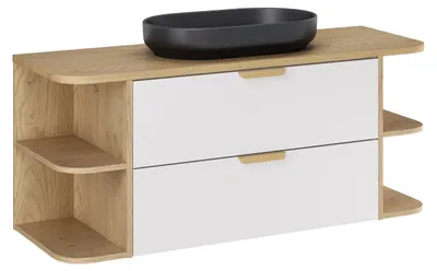 Image de Ensemble de salle de bain de 120 cm avec plan vasque en chêne et vasque à poser noire