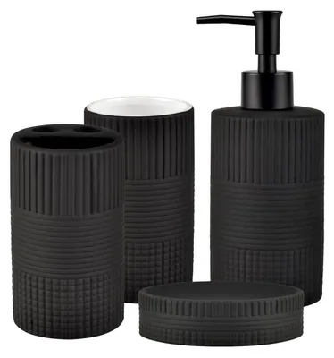 Immagine prodotto di Set di accessori da bagno, 4 pezzi, in Vetroceramica opaca nera con rilievo