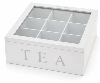 Productafbeelding van Benza - Witte MDF theekist met 9 vakken en transparant deksel - 23 x 23 x 9 cm, AI-gegenereerde afbeelding