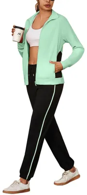 Immagine prodotto di Tuta da jogging da donna - Completo sportivo a due pezzi con contrasti di colore