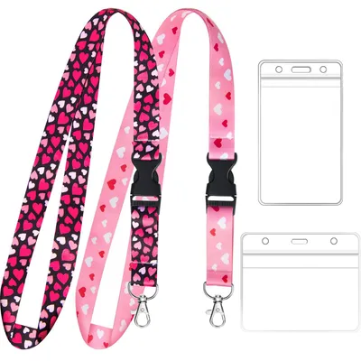 Productafbeelding van 2 sets sleutelhangers met kaarthouder, waterdicht, transparante PVC-identificatiehouder voor badges, kantoorbenodigdheden, reistoevoegingen (hartvormig)