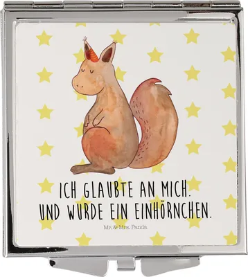 Produktbild von Mr. & Mrs. Panda Klappbarer Spiegel Einhorn Glauben - Weiß - Geschenk, Einhörner, Eichhörnchen, Frauen, Schminkspiegel klein, Eichhorn, Kosmetikspiegel, Unicorn