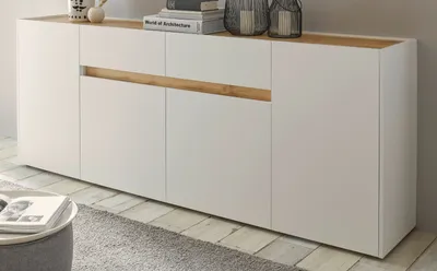 Produktbild von Sideboard "Center" in weiß mit Wotan Eiche, Kommode 4-türig 220 x 87 cm