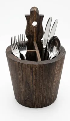 Produktbild von Besteckkorb Besteckbehälter mit drei Kammern Besteckfass Besteckkasten Holz(Geflammt Dunkel)