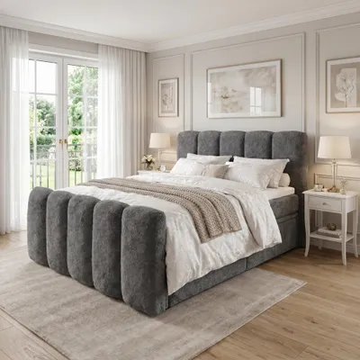 Produktbild von ELVORA DESIGN. Boxspringbett 140x200 cm Bettkasten und Matratze, COZY, Dunkelgrau