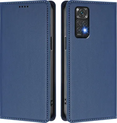 Image de Étui en cuir pour Xiaomi Redmi Note 11S/Note 11 4G, étui à rabat magnétique en cuirPolyuréthaneavec support, bleu foncé