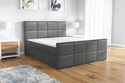 Produktbild von Boxspringbett OMAR 160x200 mit 2 Bettkästen, Bonell-Matratze und Topper. Möbel vom Hersteller- Handarbeit! Bett Komplett-Set mit Matratze, Bettkasten & Kopfteil. Modern und robust.