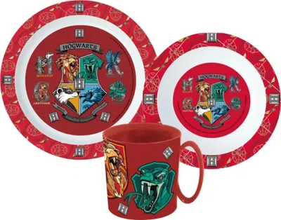 Produktbild von Harry Potter Hogwarts Kinder Geschirr-Set 3 teilig Becher Teller Schüssel
