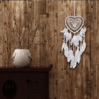 Image de Go Go Gadget – Grand attrape-rêves fait à la main – Décoration indienne – Cœur orné de perles et de plumes – Blanc