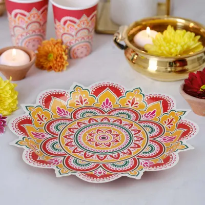 Produktbild von 8 Eco Happy Diwali Pappteller 27cm