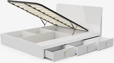 Image de Lit double 160x190 cm Lit avec espace de rangement tiroir design moderne Steyr - Blanc