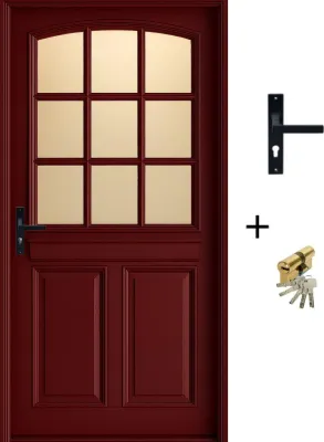 Image de Porte d'entree Bois vitree, Alize Rouge RAL 3004, H215 x L90 p, droit + Poignee Et Barillet (010723NO)