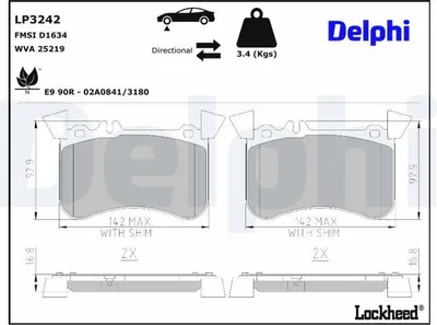 Produktbild von DELPHI Bremsbeläge Satz Bremsklötze passend für MERCEDES-BENZ A-Klasse (W176) LP3242