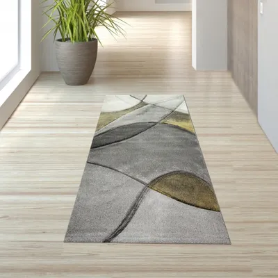 Zdjęcie produktu dla Dywan nowoczesny salon abstrakcja w kolorze żółtym szarym pastelowym rozmiar - 80 x 300 cm