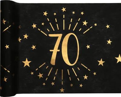 Produktbild von Tischläufer Vlies schwarz Zahl 70 gold 5 m Geburtstag