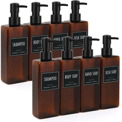 Produktbild von Azomor® Set von 8 stilvollen und nachfüllbaren Seifenspendern mit 500 ml für jeden Raum