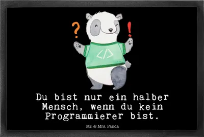 Produktbild von Mr. & Mrs. Panda Schmutzmatte Programmierer Herz 40 x 60 cm - Schwarz - Geschenk, Schmutzfangmatte, Fussmatte, Nerd, Computerfachmann, Gummimatte, Fußabtreter, fußmatte
