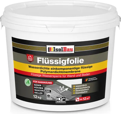 Produktbild von Isolbau Flüssigfolie 12kg - Dichtfolie für Bad, Dusche & Küche - für Wand & Boden - Lösemittelfreie, wasserdichte Abdichtung Dichtmasse -  Badabdichtung