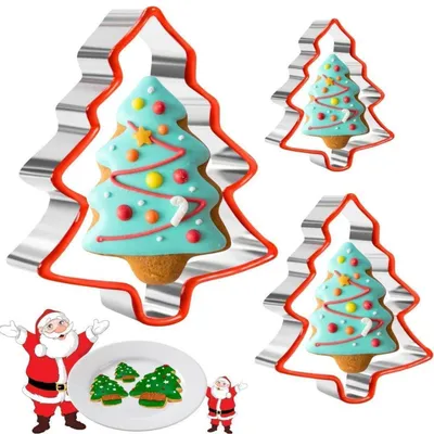 Immagine prodotto di Set di 3 formine per biscotti a tema natalizio, in acciaio inossidabile con bordo in silicone