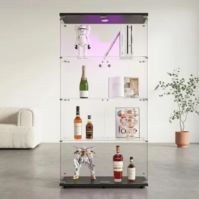 Produktbild von Vitrinenschrank - Ausstellungsvitrine - 4 Ebenen - Abschließbare Doppeltür - Gehärtetes Glas - 166 x 45 x 14 cm - Schwarz