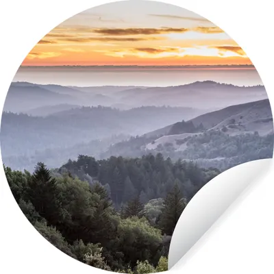 Produktbild von MuchoWow® Runde Wandtattoo - Wandsticker Tapete Aufkleber Berge - Sonne - Wald - Landschaft Ø 50 cm Selbstklebend und Repositionierbar - Wandaufkleber - Kreis - Wand Kreis - Wand Bild - Foto Tapete - Selbstklebende - Wohnzimmerdekoration - Wand Dekoration - Kinderzimmer