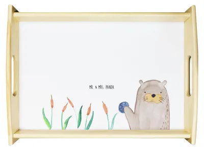 Produktbild von Mr. & Mrs. Panda Tablett Otter Stein - Weiß - Geschenk, für bett, holz serviertablett, Seeotter, Pflanzen, Neugierig, betttablett, See, Holztablett, Grüßen, Sofa