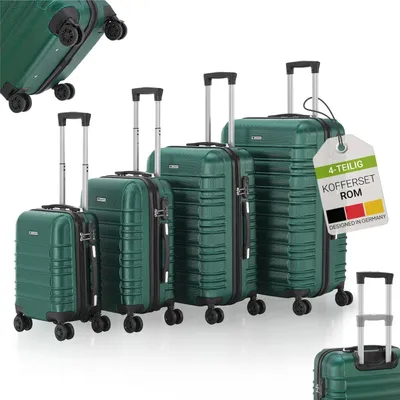 Produktbild von Juskys Hartschale Kofferset Reisekoffer 4 teilig - Zahlenschloss, geräuscharme 360° Rollen groß, Teleskopgriff, leicht - Koffer in Dunkelgrün