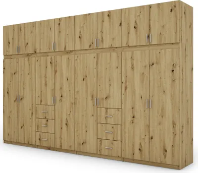 Zdjęcie produktu dla Meblast | Szafa 380x240 cm - Szafa z drzwiami przesuwnymi | Dąb Artisan | Solidna, nowoczesna