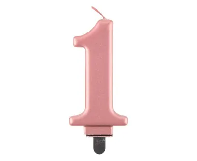 Zdjęcie produktu dla Świeczka cyferka 1, metalik Rose Gold, 8 cm