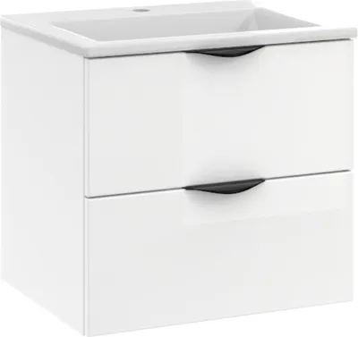 Produktbild von Stamar Waschtisch mit Unterschrank Hängend 50 x 40 cm Weiß Hochglanz MDF Softclose Schubladen | Badmöbel Set mit Keramik-Waschbecken