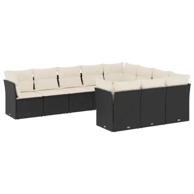 Produktbild von vidaXL 10-tlg. Garten-Sofagarnitur mit Kissen Schwarz Poly Rattan