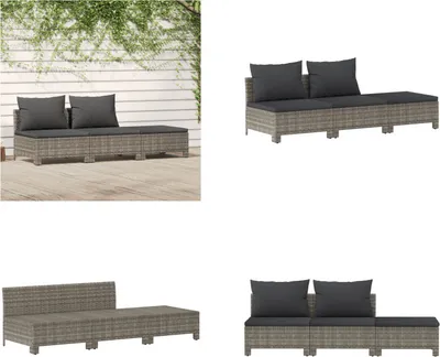 Produktbild von vidaXL 3 tlg. Garten Lounge Set mit Kissen Grau Poly Rattan - Garten Lounge Set - Garten Lounge Sets - Lounge Set - Gartenmöbel Set