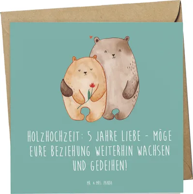 Produktbild von Mr. & Mrs. Panda Grußkarte 5. Hochzeitstag Holzhochzeit - Meeresbrise - Geschenk, Heiraten, Geschenke, Klappkarte, Glückwunschkarte, 5 Jahre Liebe, anlasskarte, Heirat