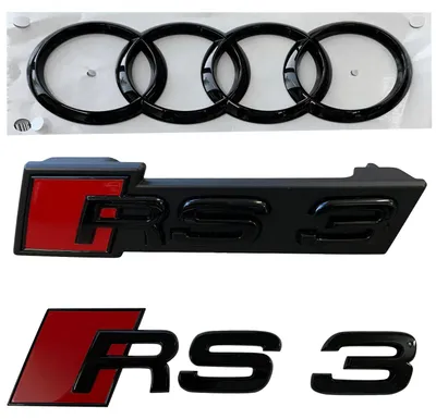 Original Audi RS3 Black Edition PAKET Schwarz Emblem Kühlergrill + Heck + Ringe – Produktansicht