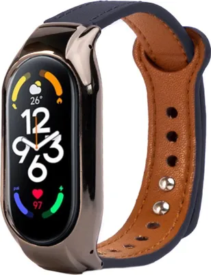 Produktbild von Lederarmband für Smartwatches - Passend für Xiaomi Mi Band 7 - Blau - Strap-it Uhrenarmband / Armband