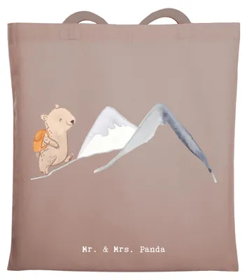 Produktbild von Mr. & Mrs. Panda Tote Bag Bär Bergsteigen - Braun Pastell - Geschenk, Alpinismus, Shopping Tasche, Bergsport, Trekking, Laptoptasche, Jutetasche, dokumententasche