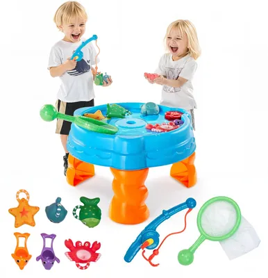 Produktbild von VEVOR Wassertisch für Kleinkinder, Aktivitätssinnestisch für Kinder, Fisch 'n Splash Wasser-Spielset mit 9 Spielzeugzubehörteilen, Sommer-Wasseraktivitätstisch mit Angelspielset für Jungen und Mädchen ab 3 Jahren, Wassertischstil