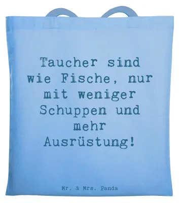 Produktbild von Mr. & Mrs. Panda Tote Bag Spruch Tauchen Abenteuer - Sky Blue - Geschenk, Laptoptasche, Tasche, taucher, Uni, Sportler, unterwasserwelt, Ausrüstung, körperliche Fitness