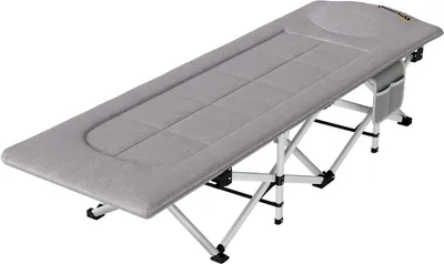 Obrázek produktu pro Skládací cestovní postel – kempingová postel – Pro pohodlný kemping – S polštářem – 200 x 65 cm – Šedá